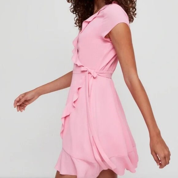 Aritzia Sunday Best Ruffle Savoy Wrap Dress Pink Size 4 - Picture 3 of 7